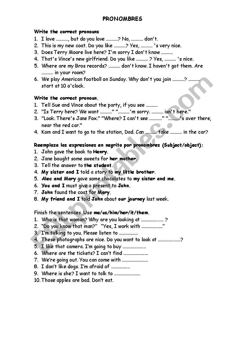 Personal pronouns worksheet