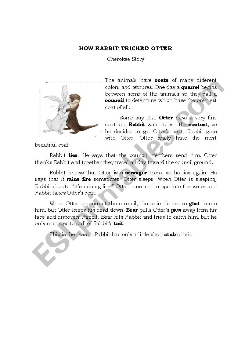 How Rabbit tricked Otter worksheet