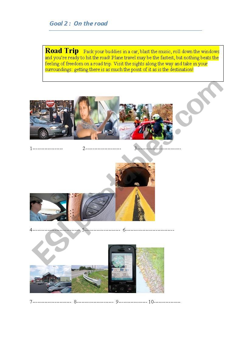 on the road worksheet