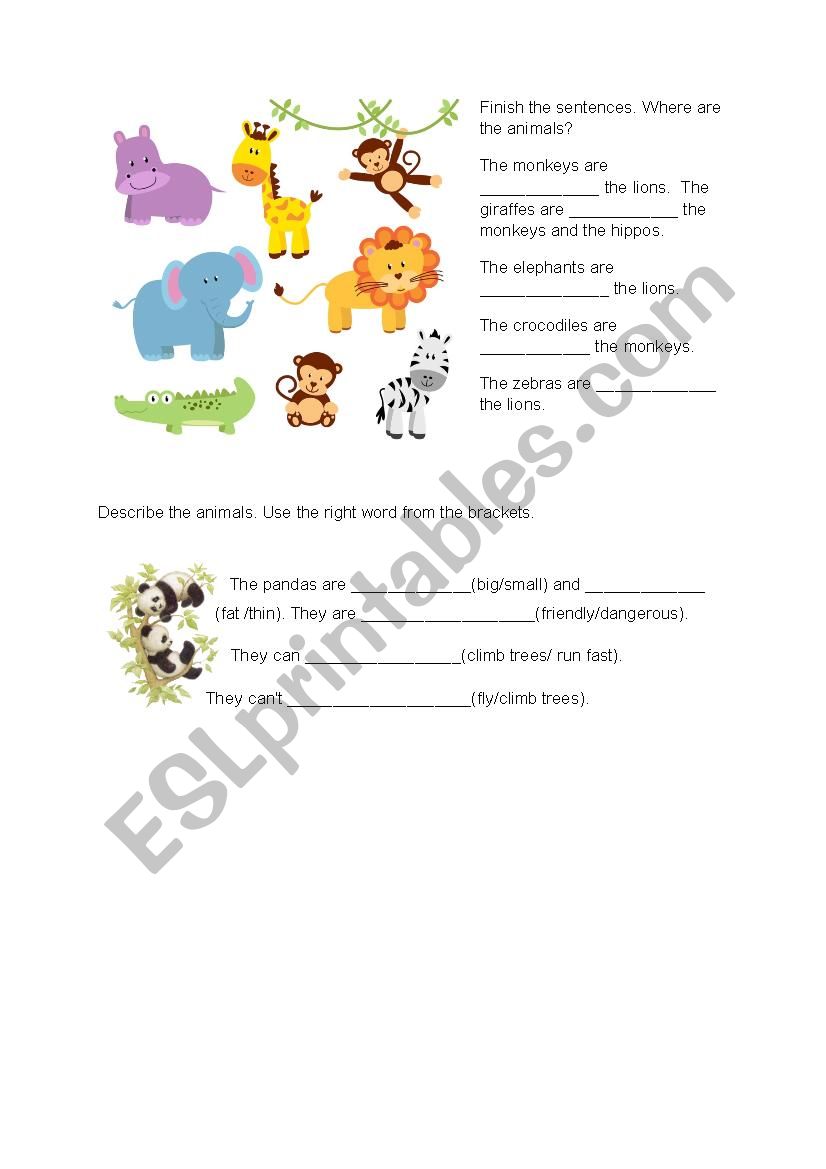prepositions animals worksheet