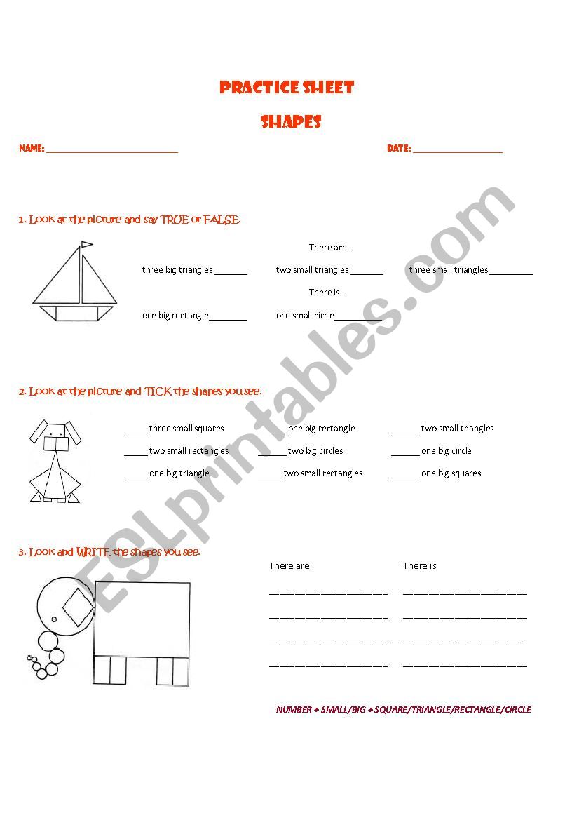 Practice Sheet SHAPES worksheet
