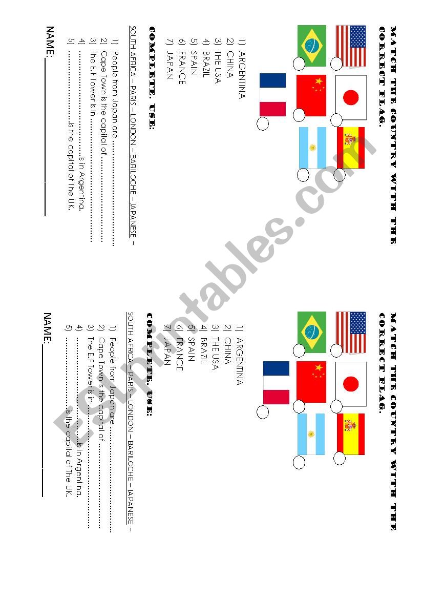 COUNTRIES AND NATIONALITIES worksheet