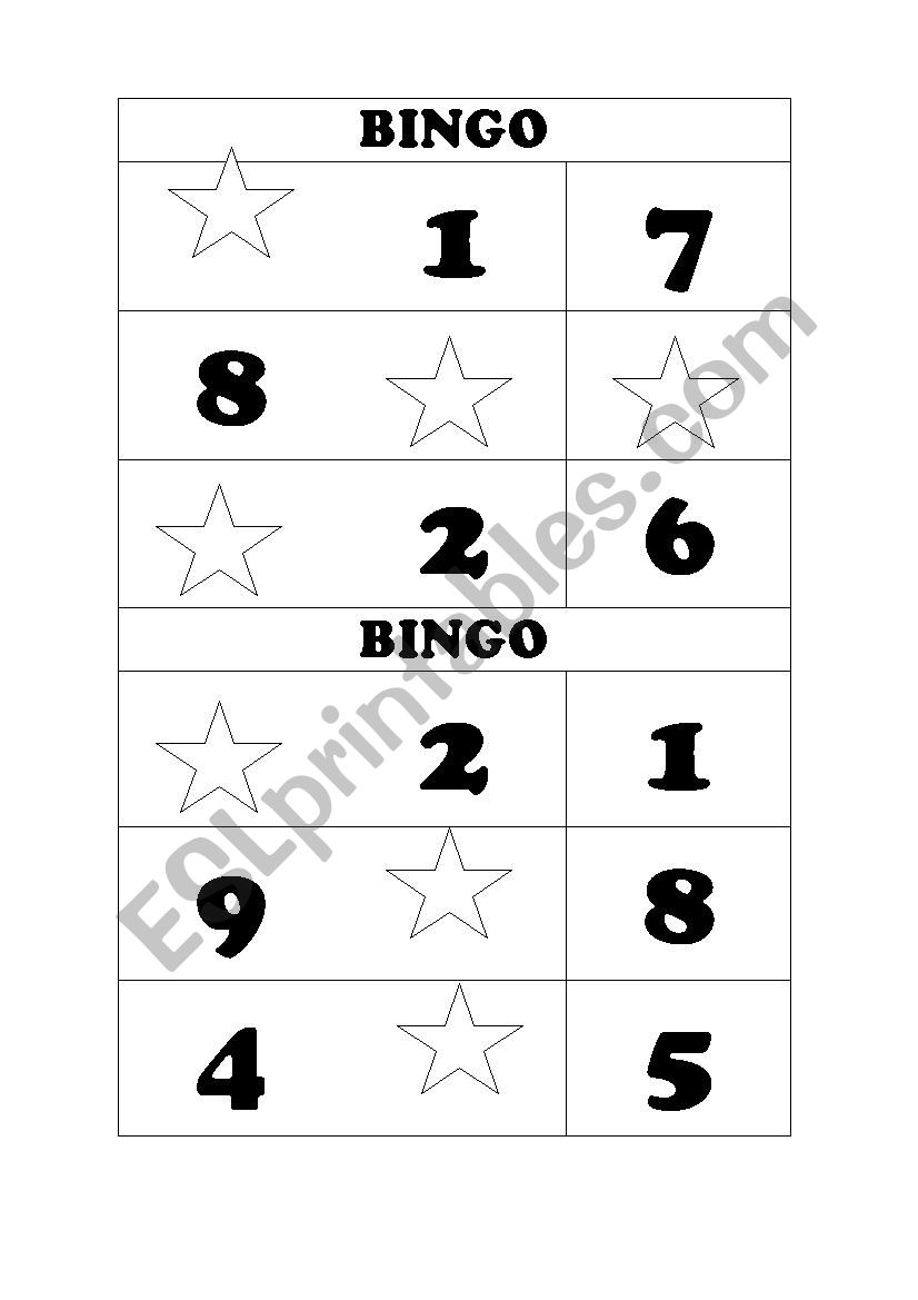 Numbers and Colours bingo worksheet