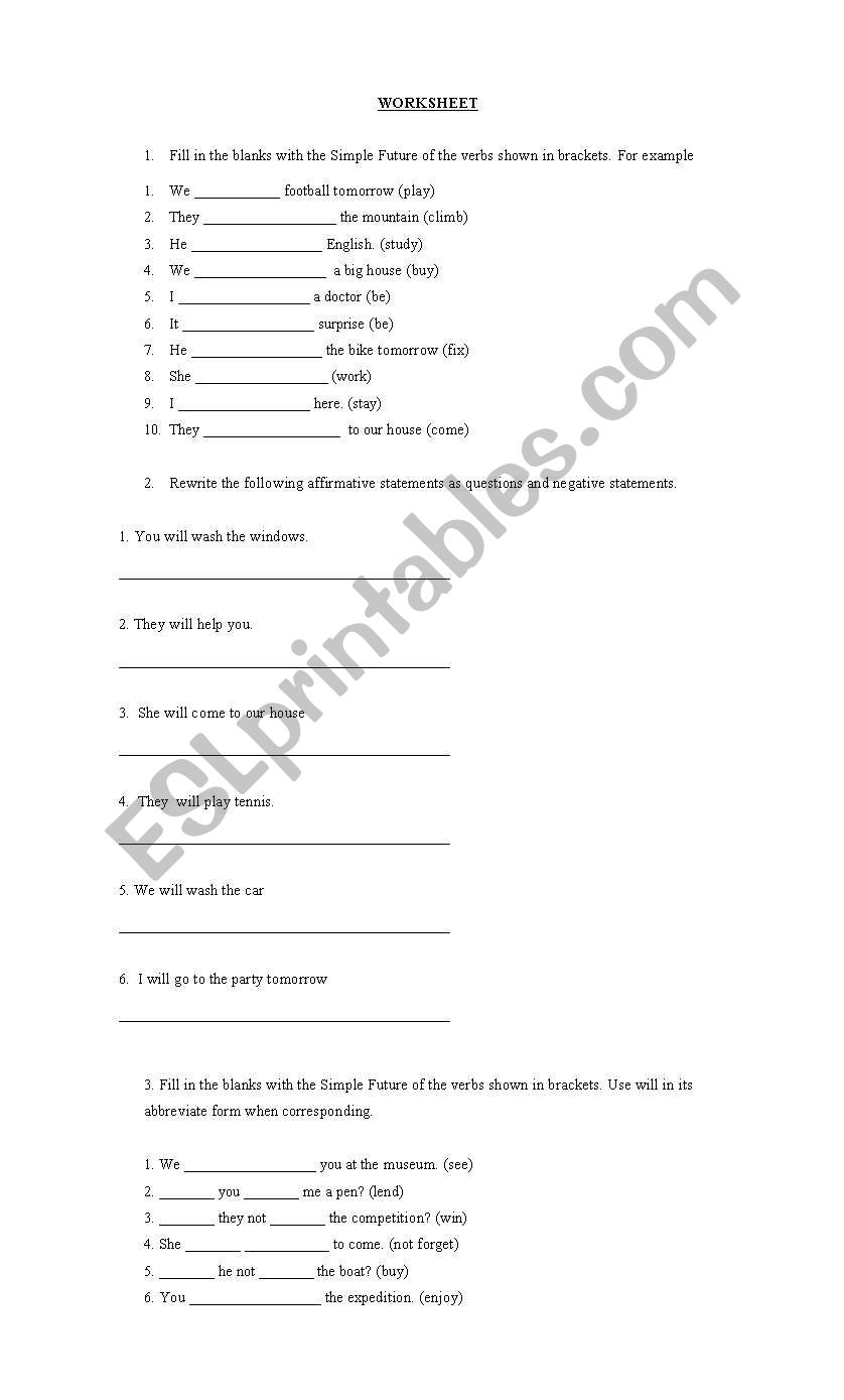 USE OF WILL worksheet