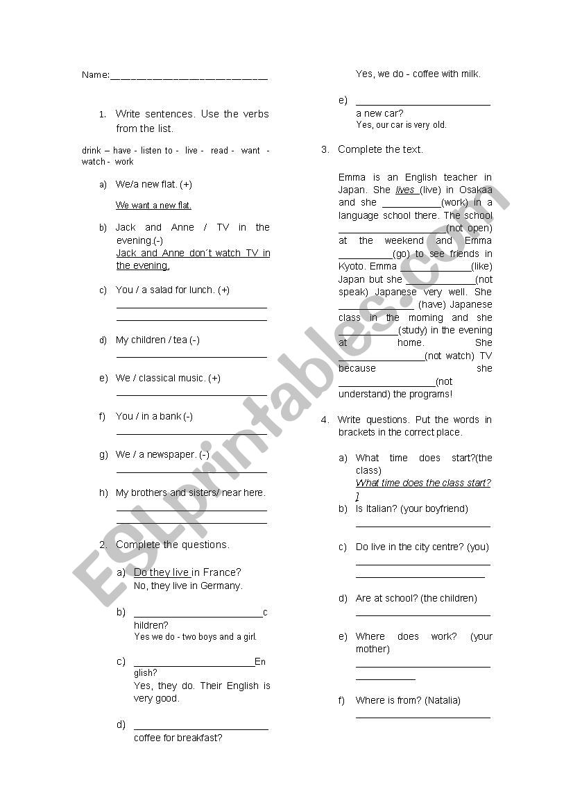 Review Simple Present worksheet