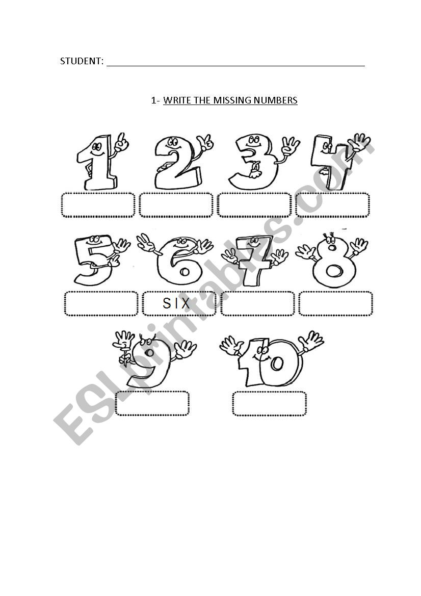 Write the missing numbers  worksheet