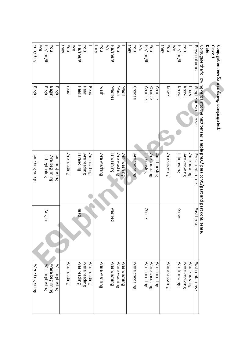 conjugation  worksheet