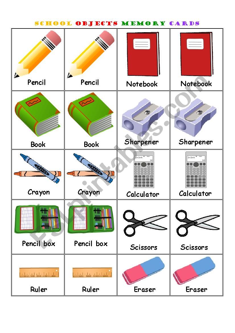 Classroom Objects Memory Cards
