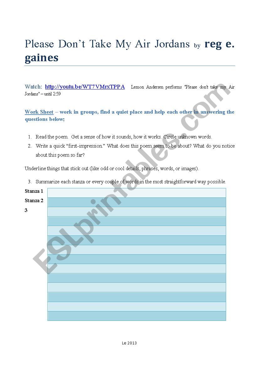 Analysis questions for Please dont take my Air Jordans by reg e. gaines