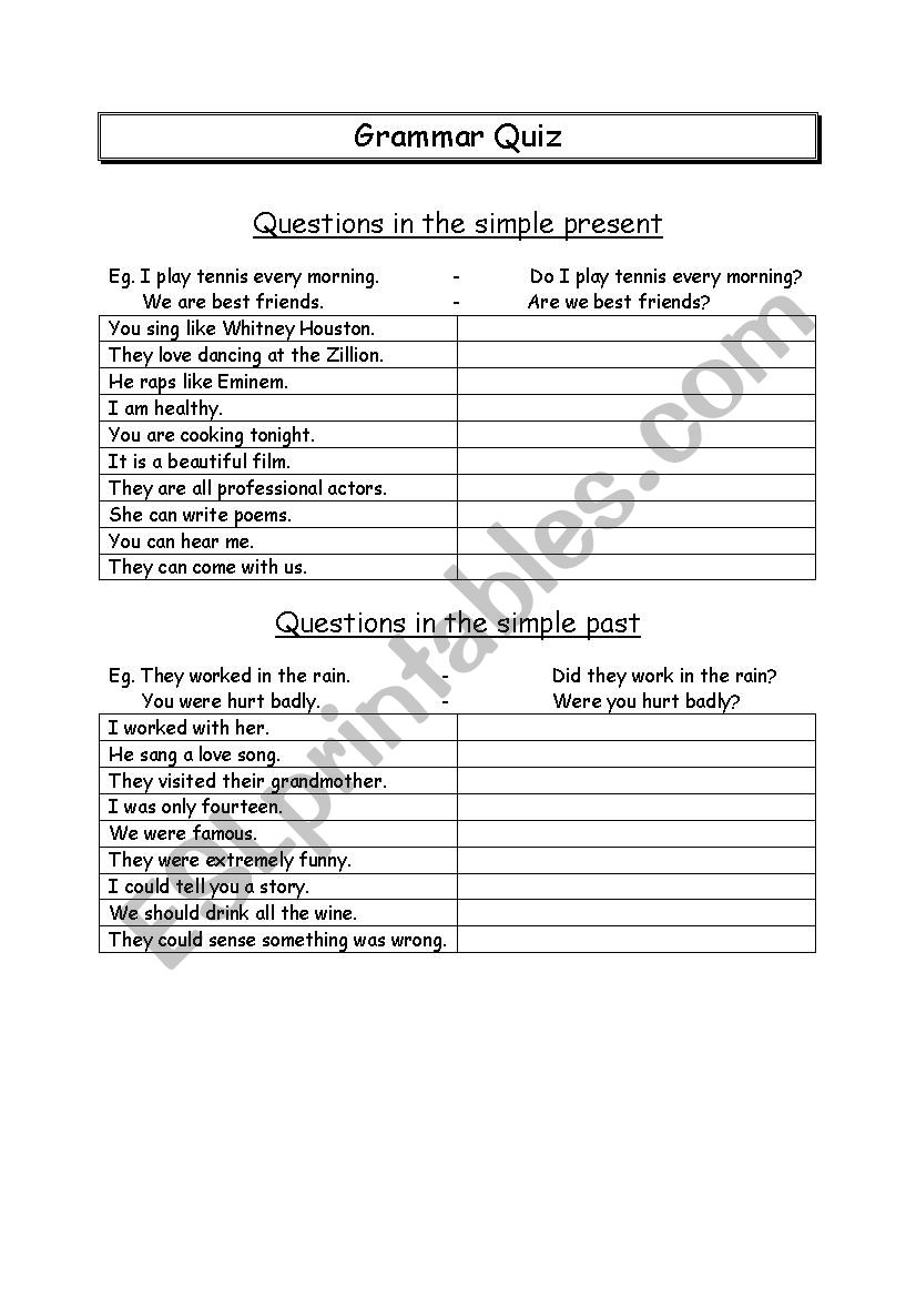 Grammar quiz - simple present/simple past