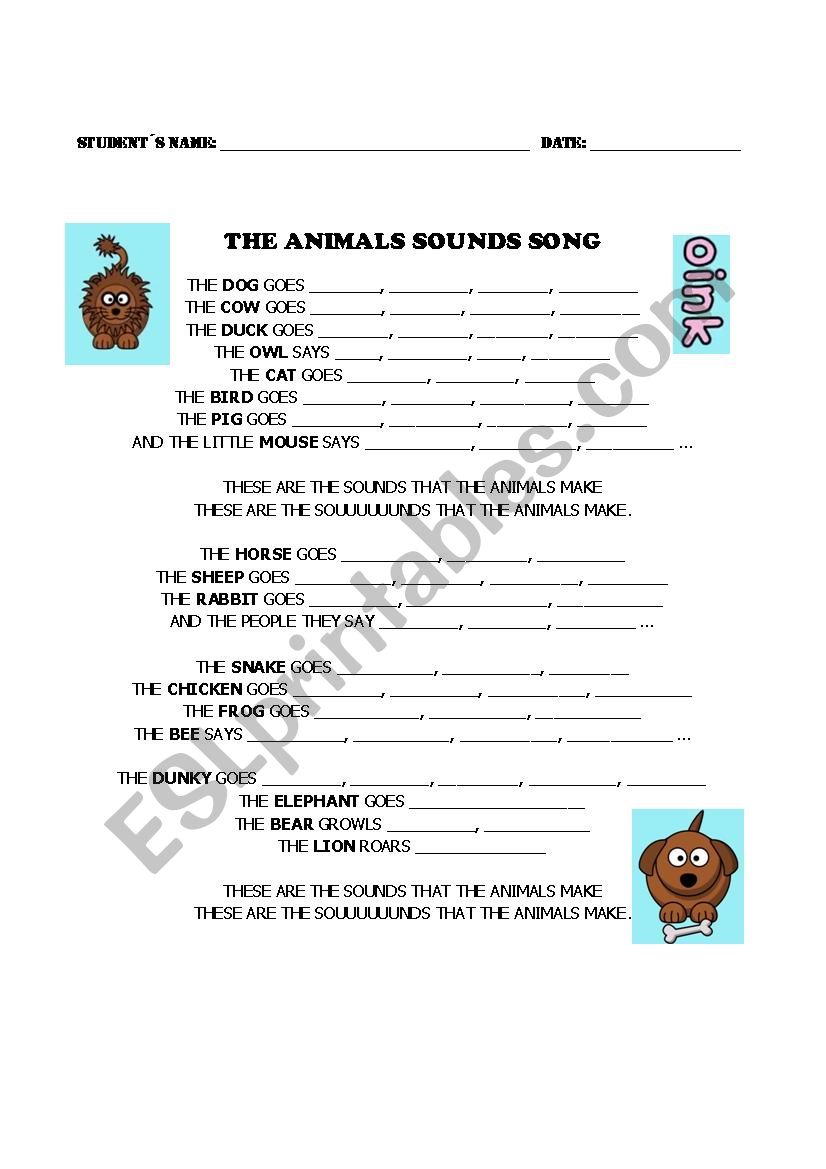 ANIMALS SOUNDS SONG - ESL worksheet by auritareyes