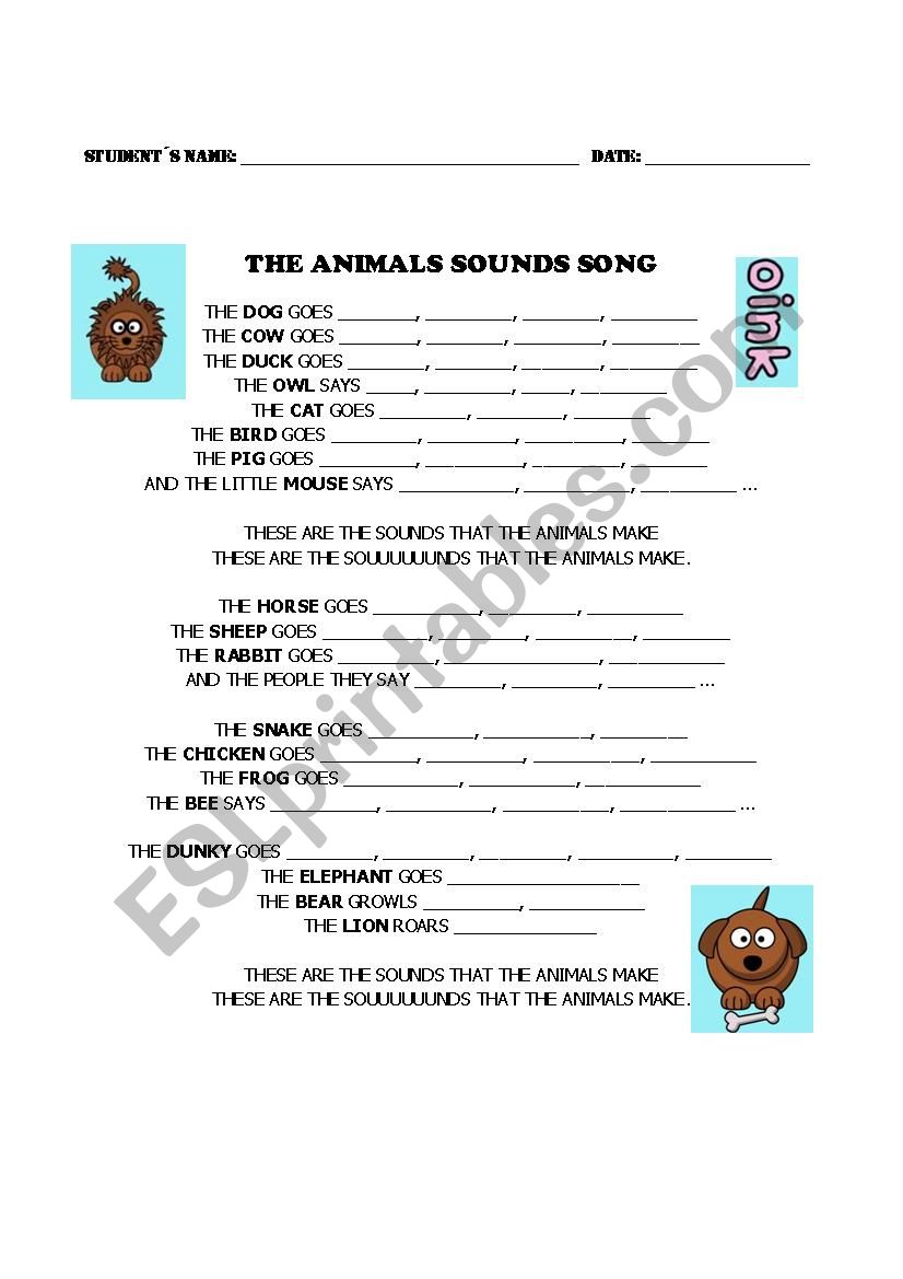 ANIMALS SOUNDS SONG worksheet