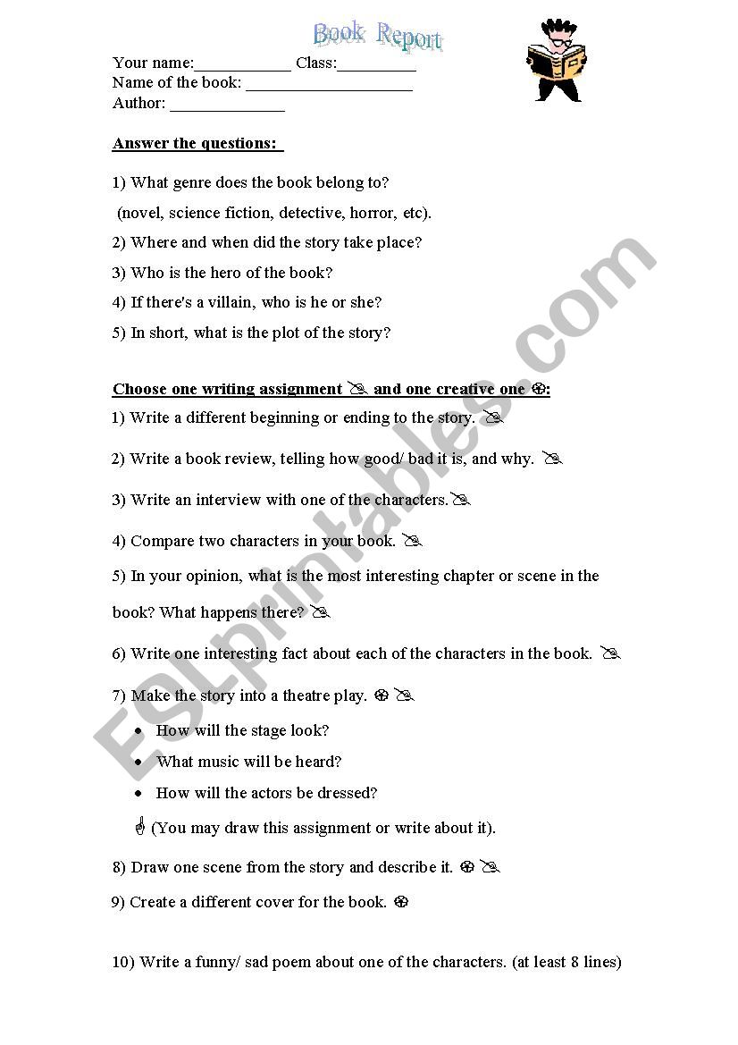 Book Report worksheet