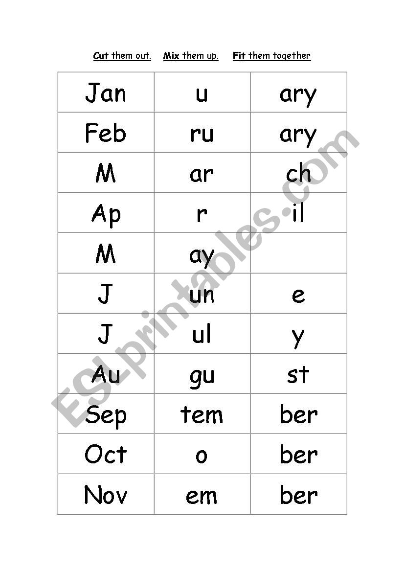 Months of the year worksheet