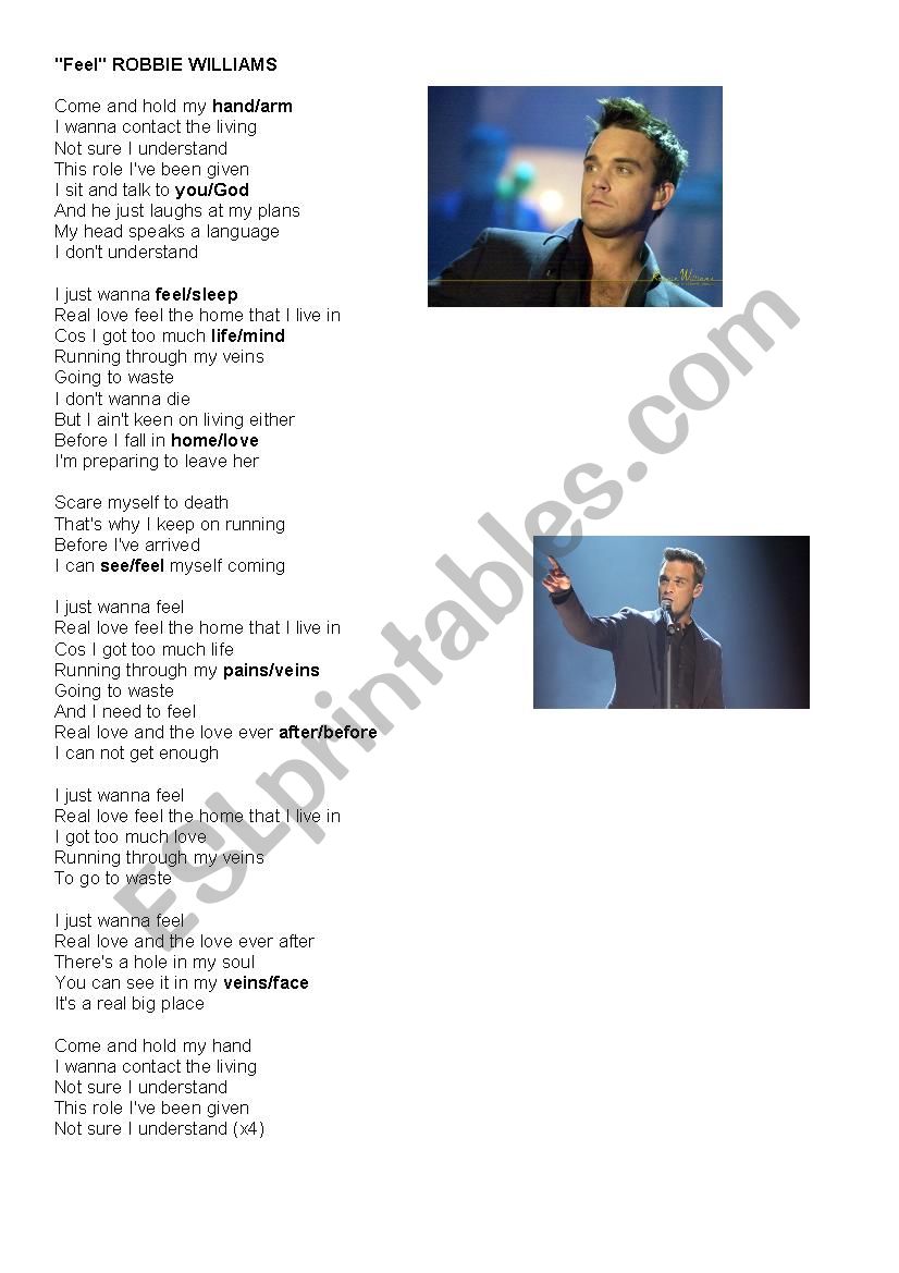Feel - Robbie Williams worksheet