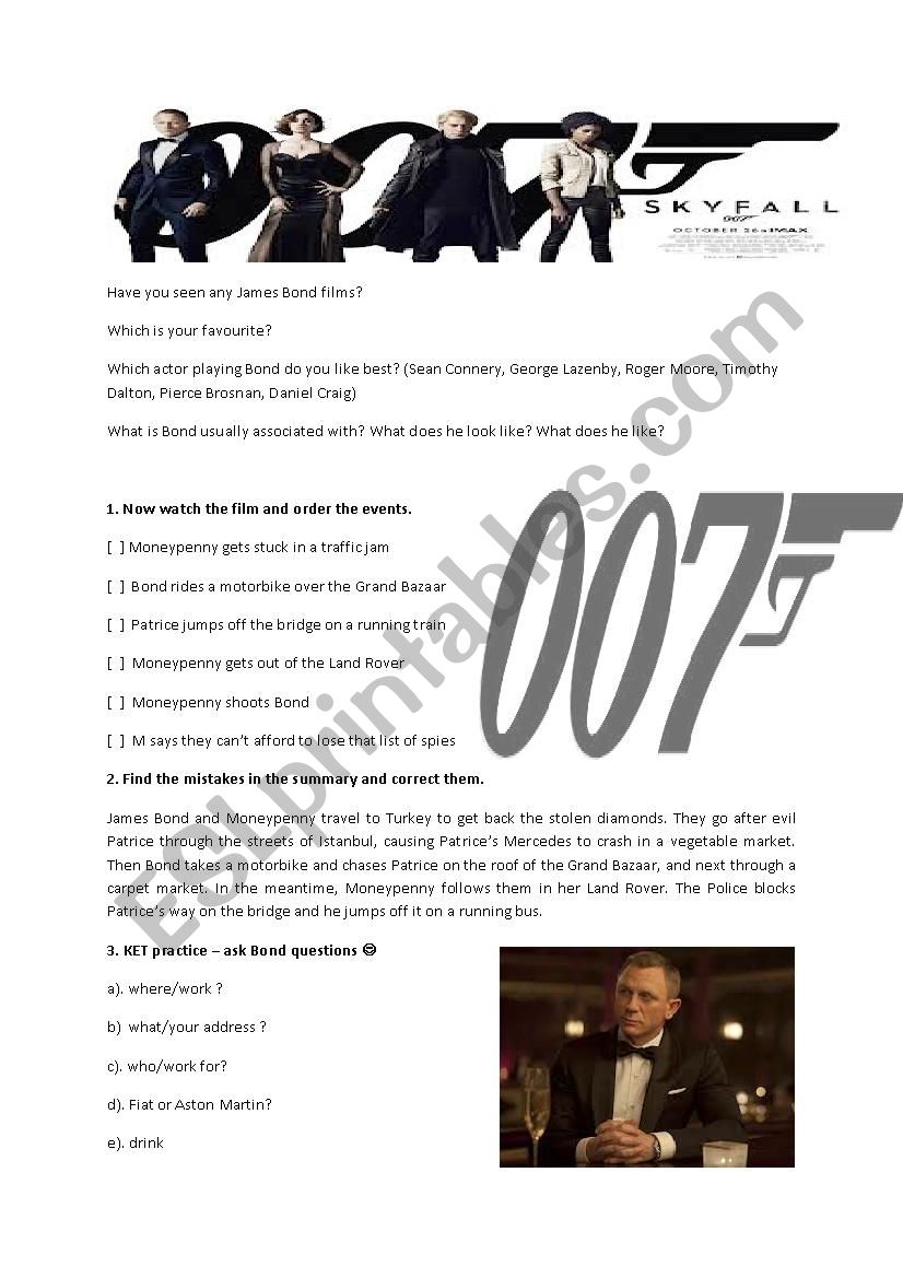 Skyfall film - chase scene worksheet