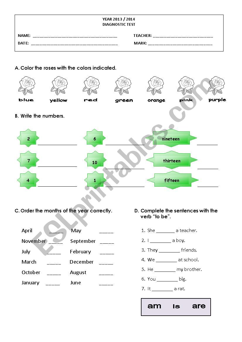 Diagnostic Test worksheet