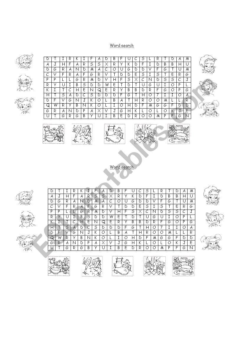 Parts of the house and Family worksheet