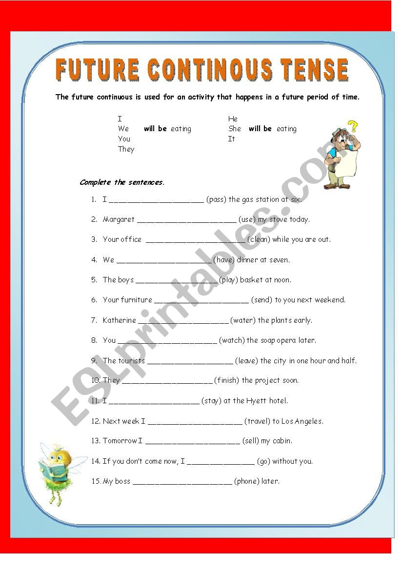 future continous worksheet