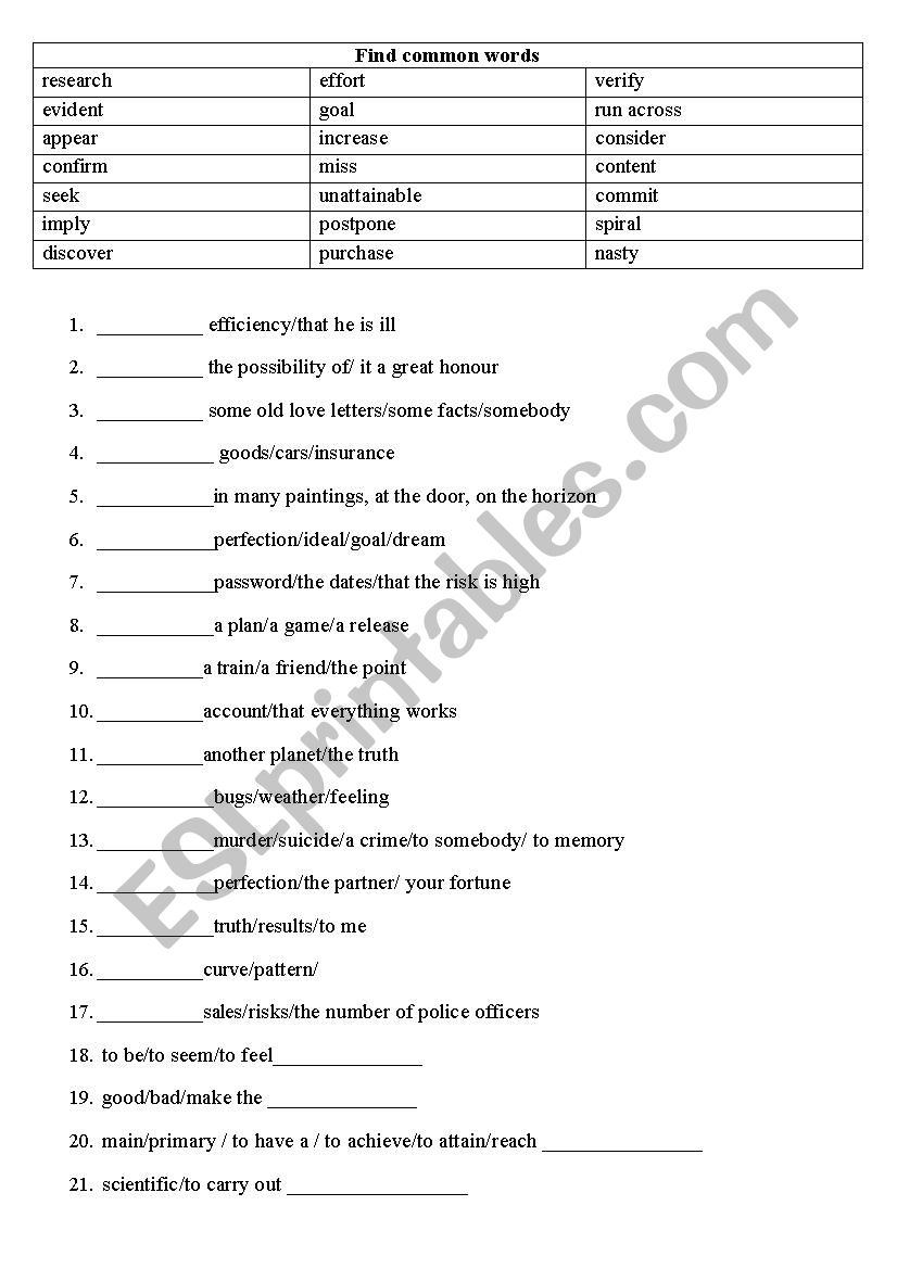 Find a suitable word worksheet