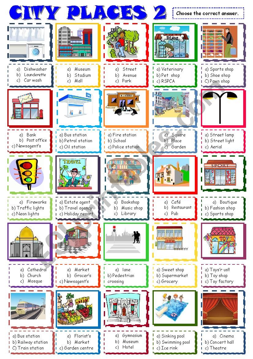 City places:Multiple choice 2 worksheet