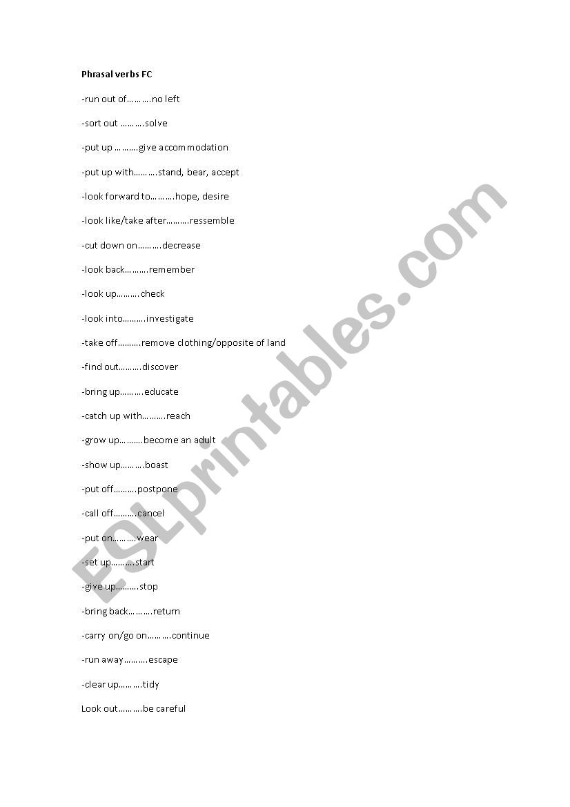 phrasal verbs FC worksheet