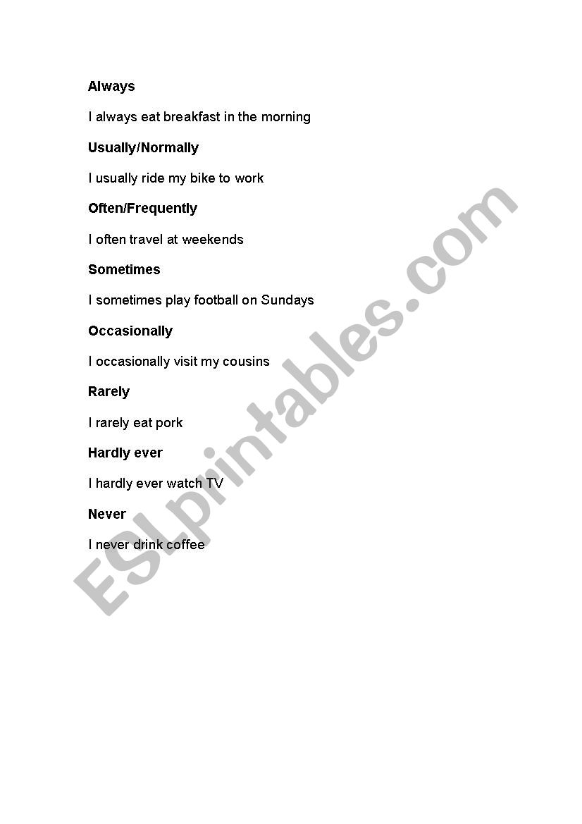 Adverbs of frequency worksheet