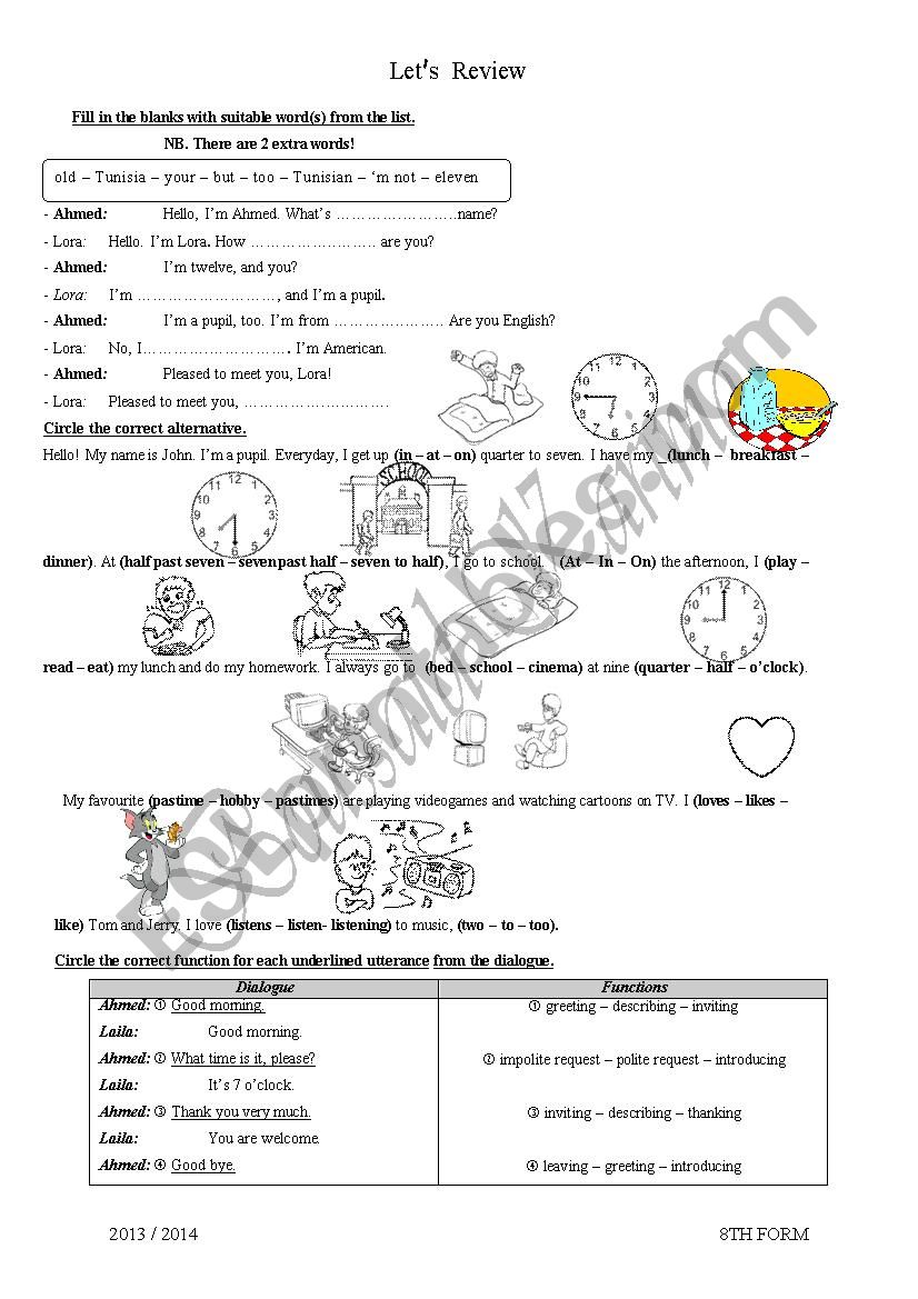 Lets review 8th form worksheet