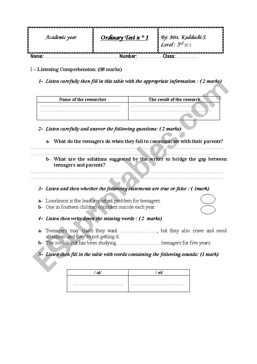 it is a mid term test n 1 for 3rd forms waiting for your comments