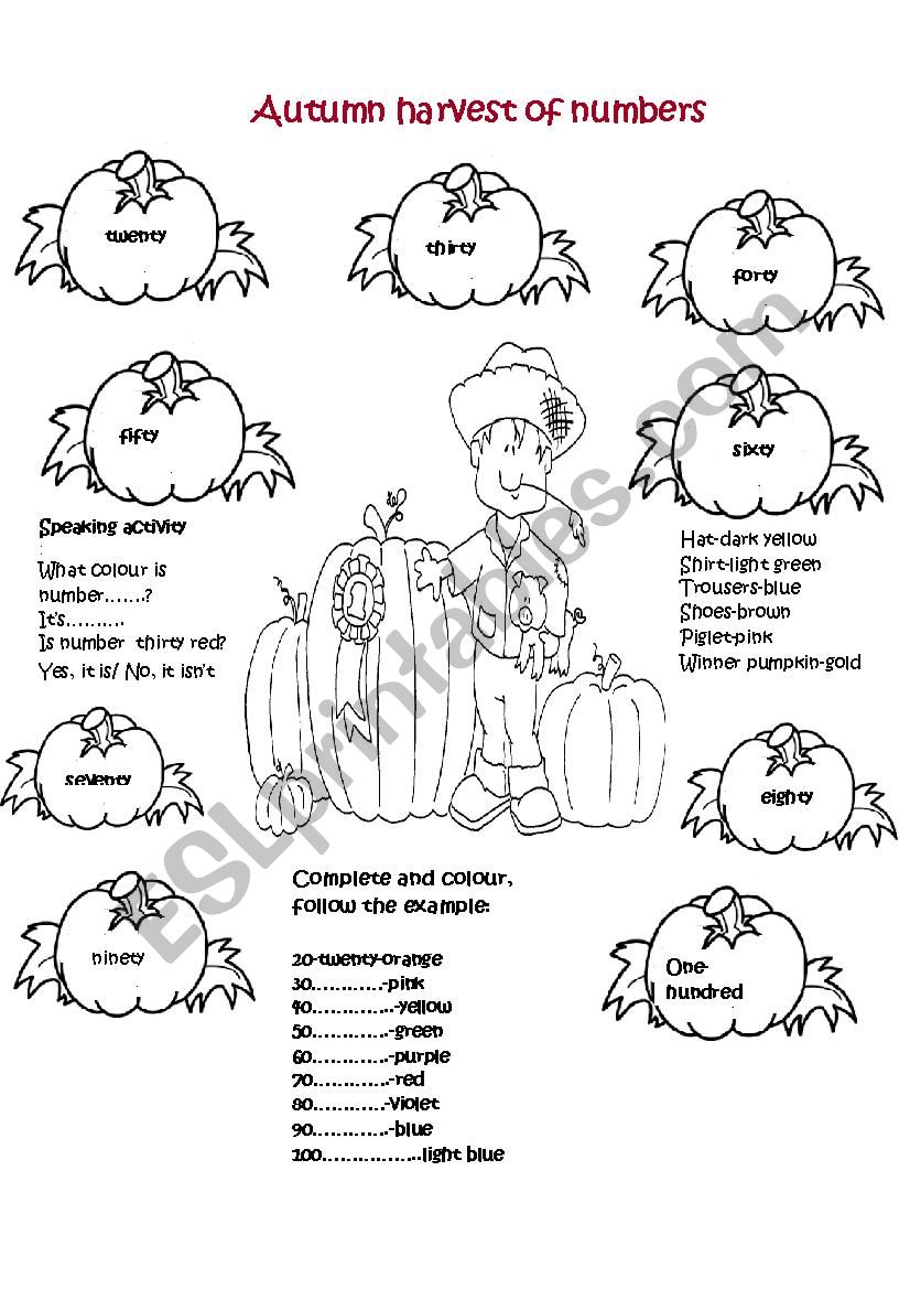 Autumn harvest of numbers worksheet