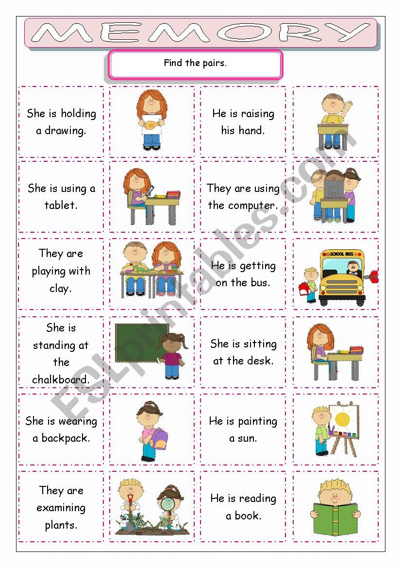 Kids at School Memory Game worksheet