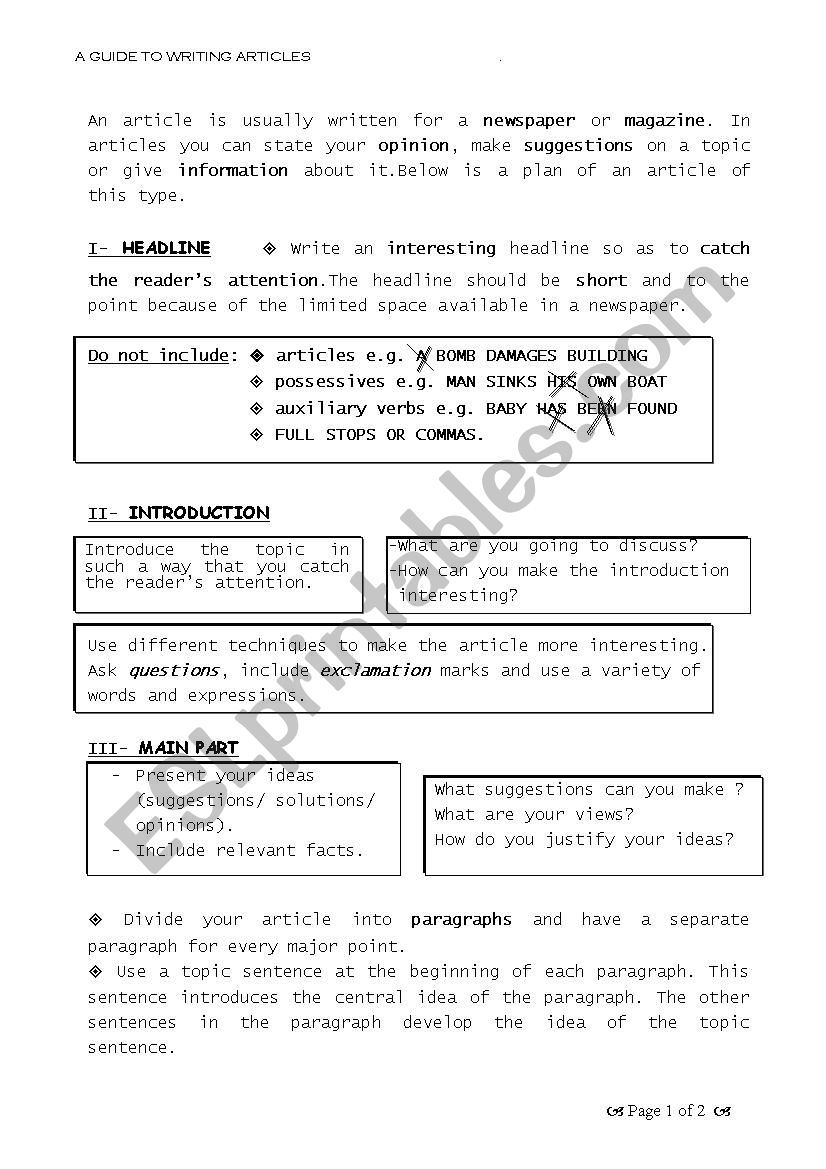 HOW TO WRITE AN ARTICLE? worksheet