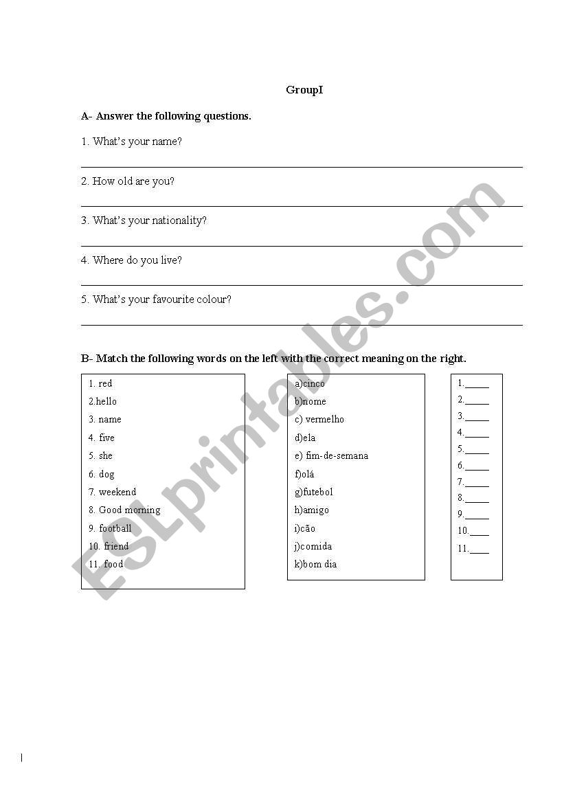 Diagnosis test worksheet