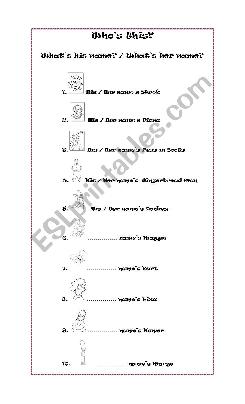 His / Her worksheet