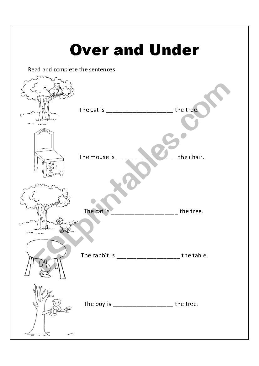 OVER AND UNDER worksheet