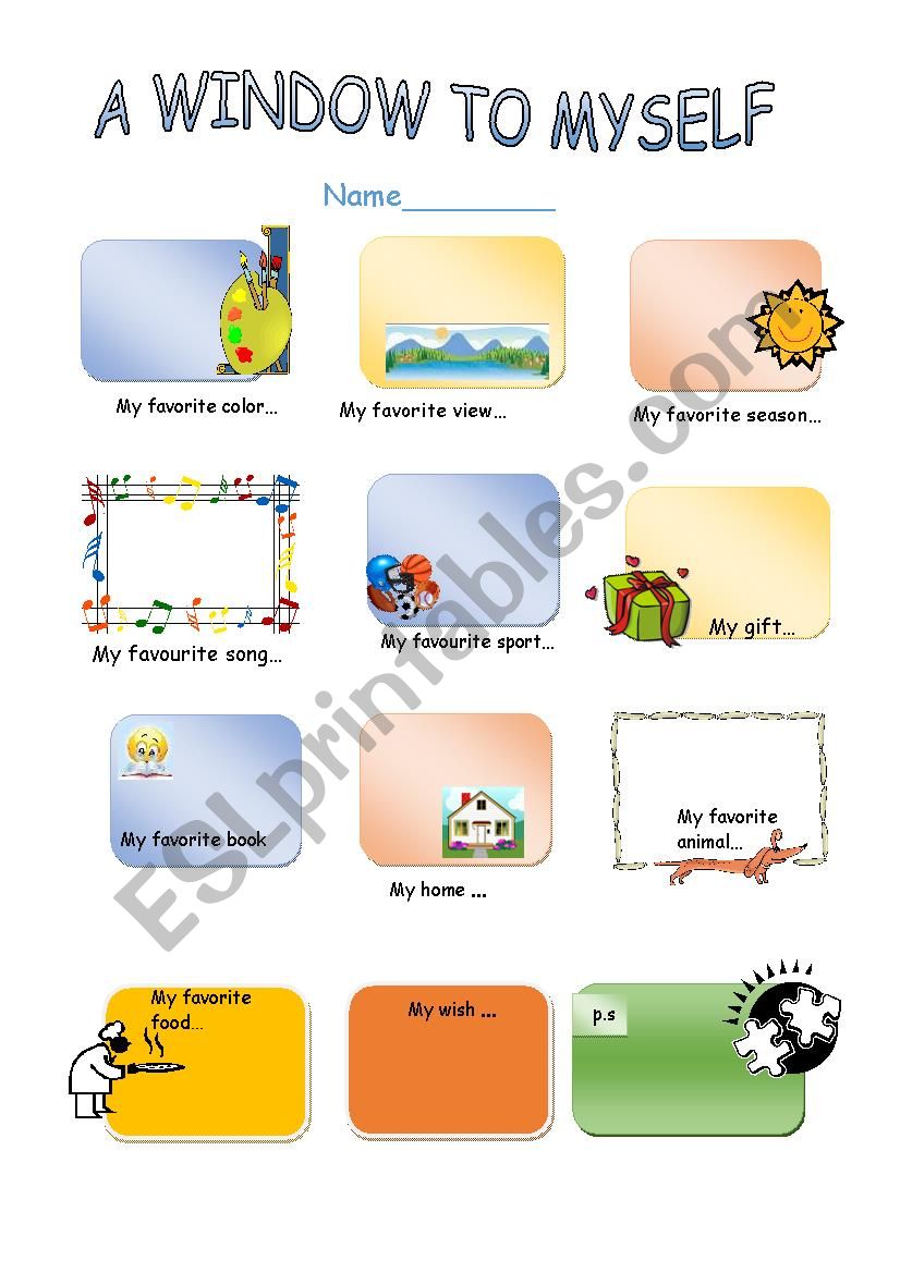 A window to myself worksheet