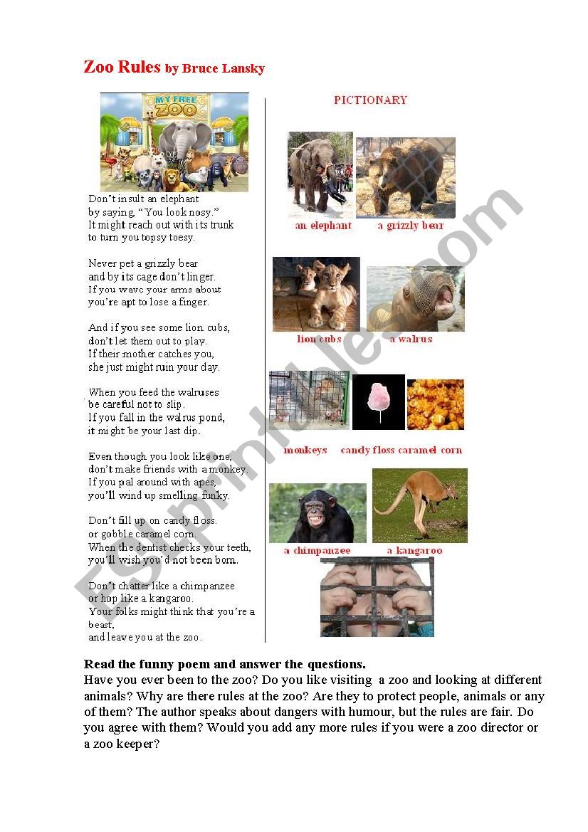 ZOO RULES (a poem + a pictionary)