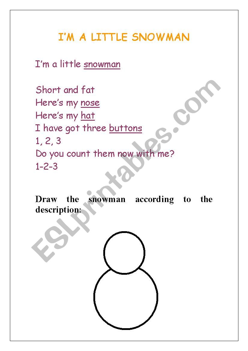 I am a little snowman worksheet