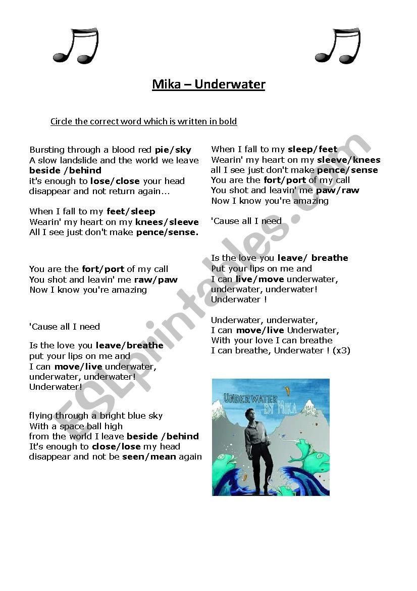 Mika - Underwater (Music Worksheet)