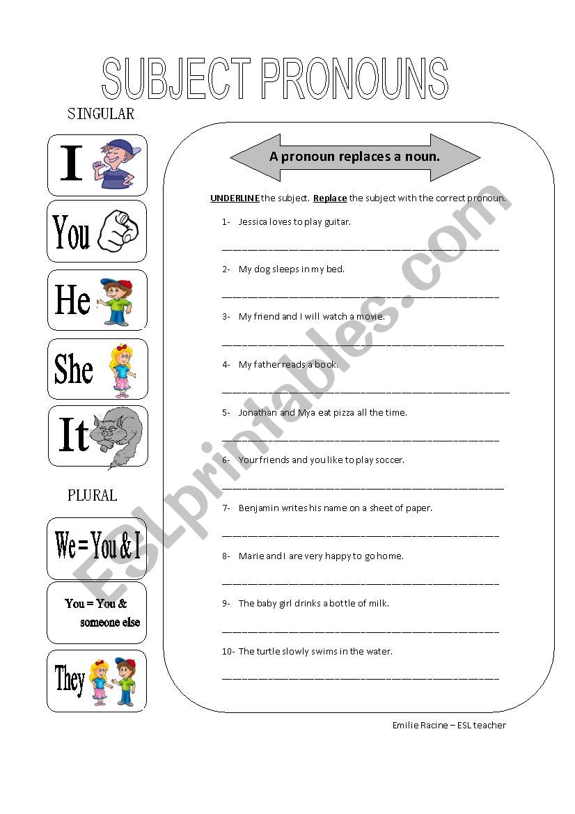 Subject pronouns worksheet