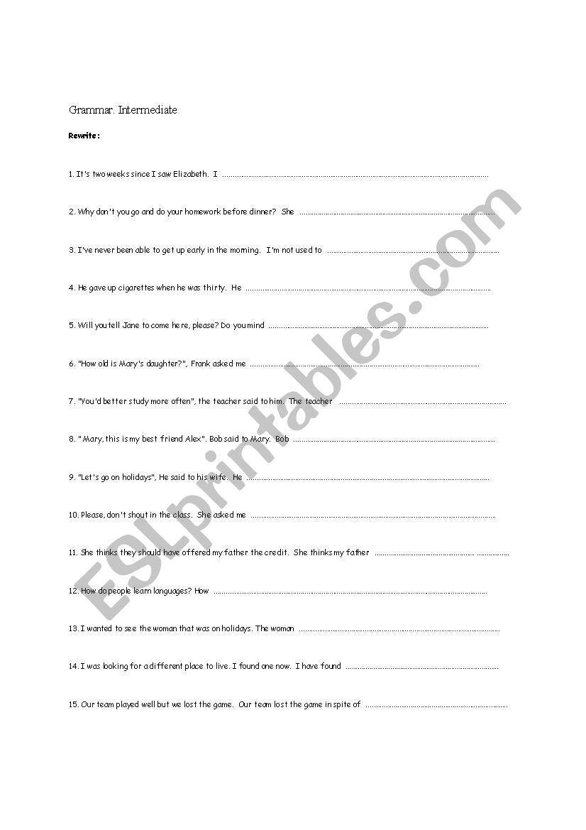 Grammar intermediate worksheet