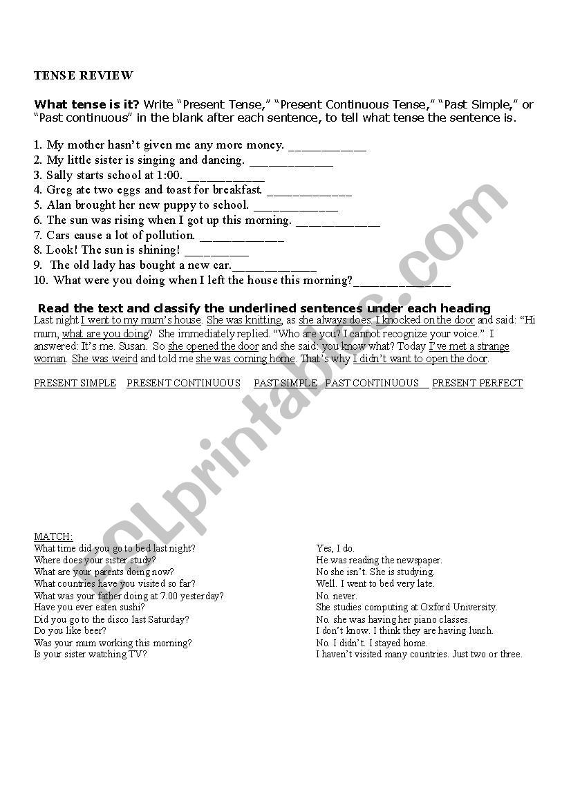 tenses review worksheet