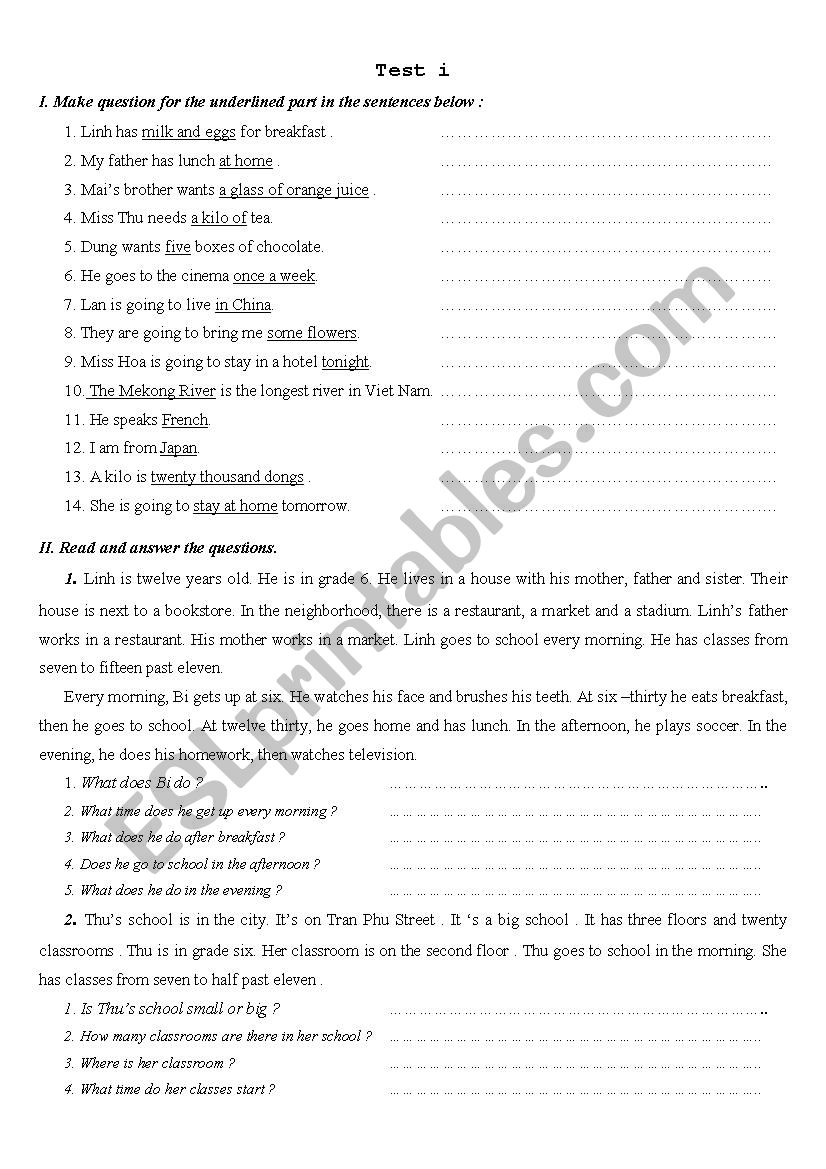 Grammar worksheet