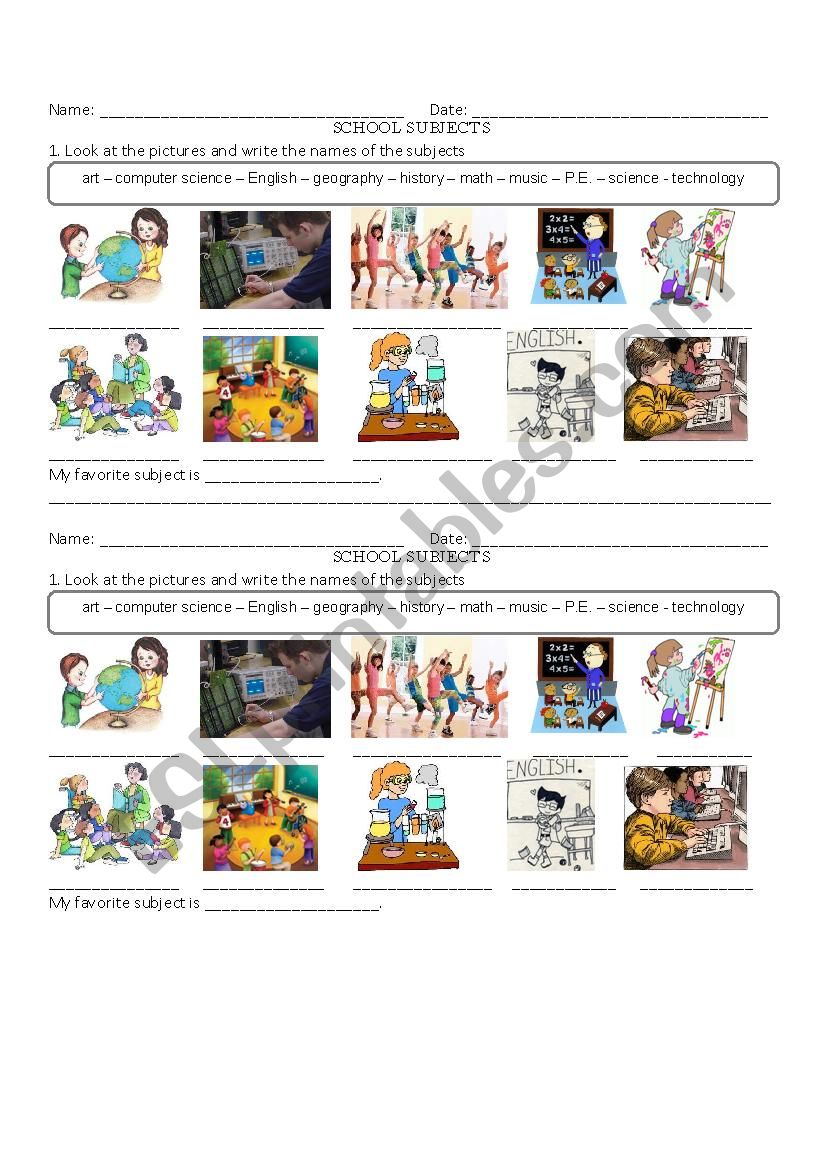 School subjects 2 worksheet