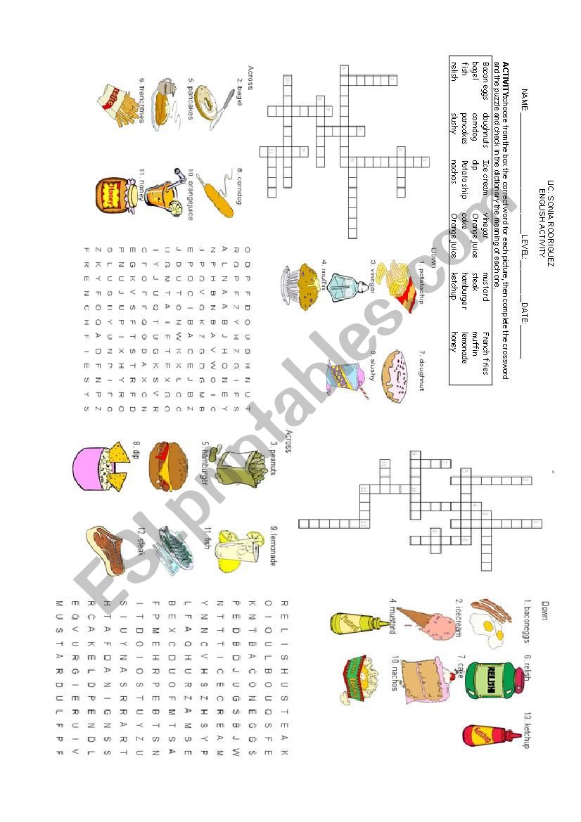 food word search worksheet