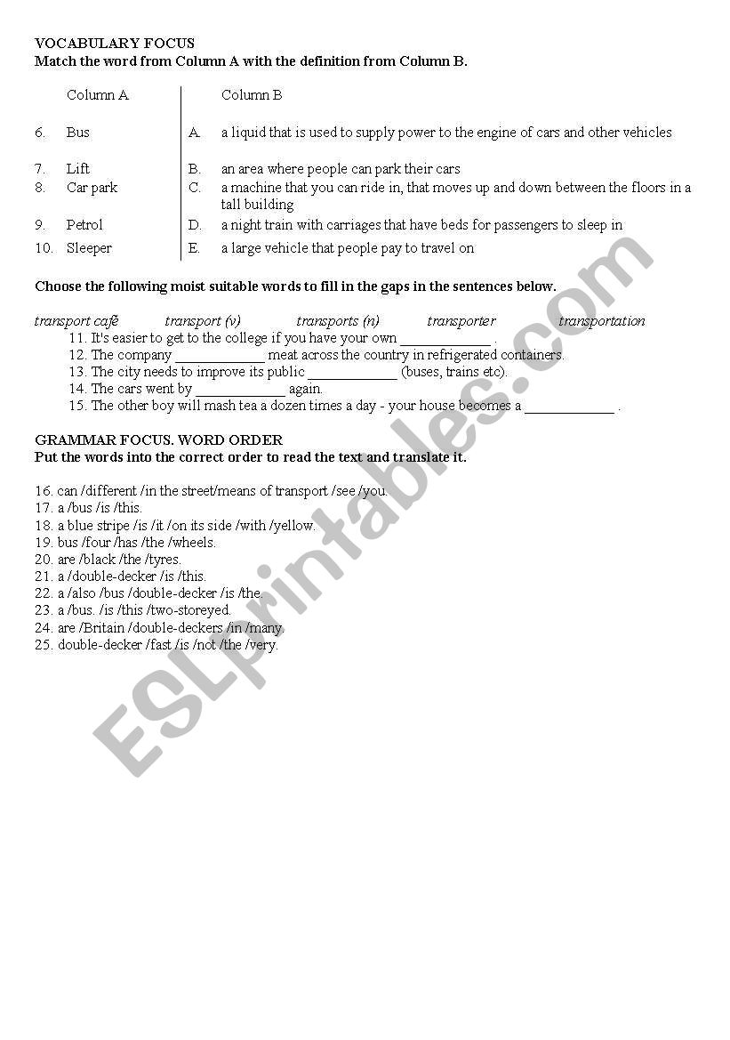 Transport Vocabulary and Word Order