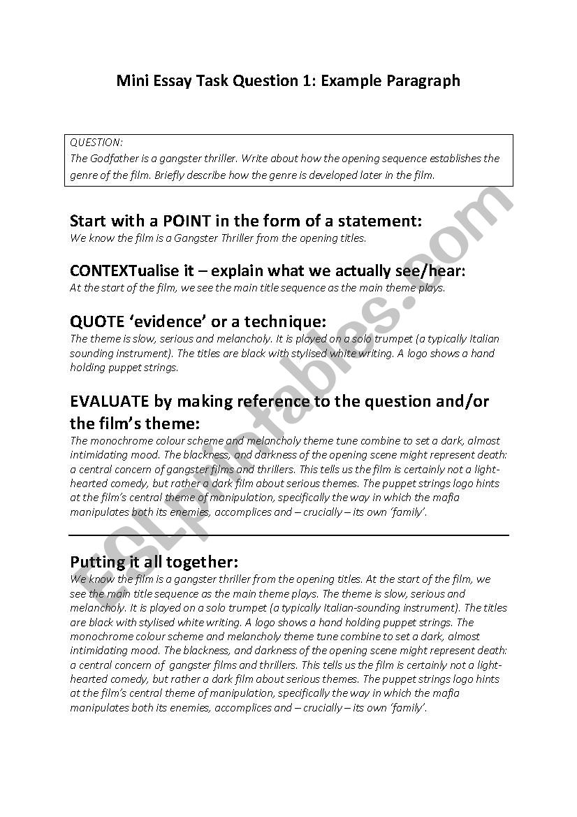 mini essay worksheet