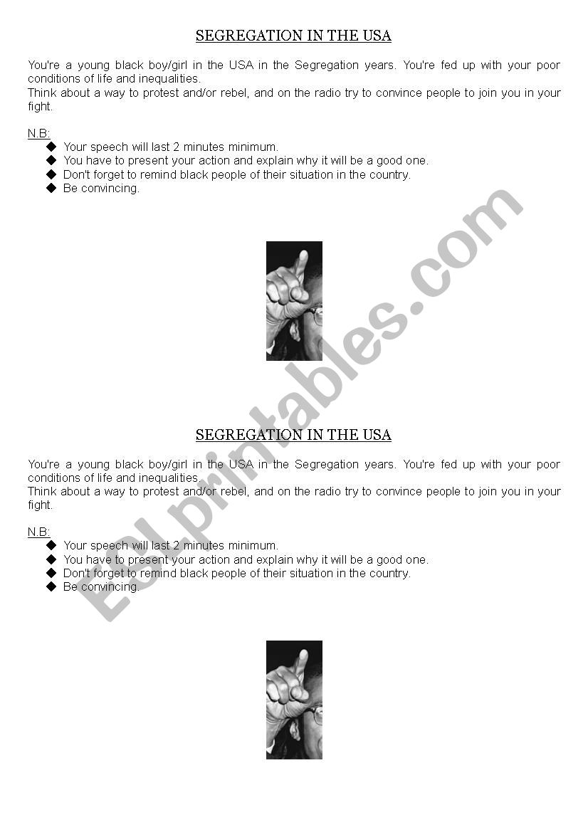 Ways to rebel - Segregation worksheet