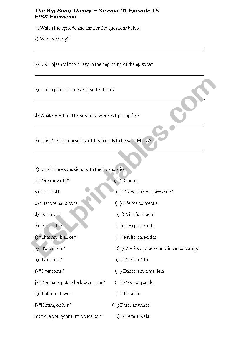 The Big Bang Theory Activity worksheet