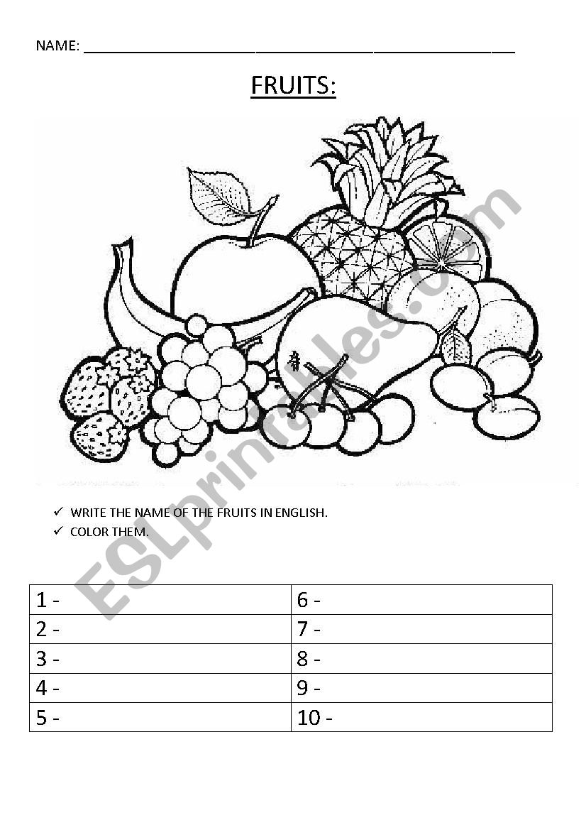 Fruits worksheet